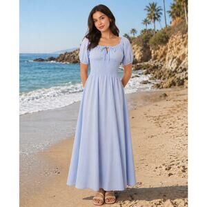 Esmee Exclusive Puff Sleeve Maxi Beach Dress, Blue, 4 US